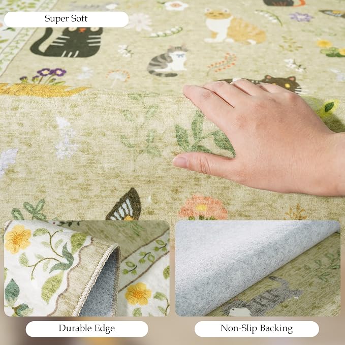 Washable 2x10 Hallway Runner Rug: Non Slip Soft Long Low Pile Animal Cat Print - Image 3