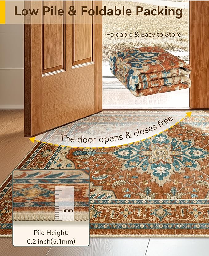 RELEANY Area Rugs 7'x9' Washable Non-Slip, Floral Vintage Distress Medallion - Image 4