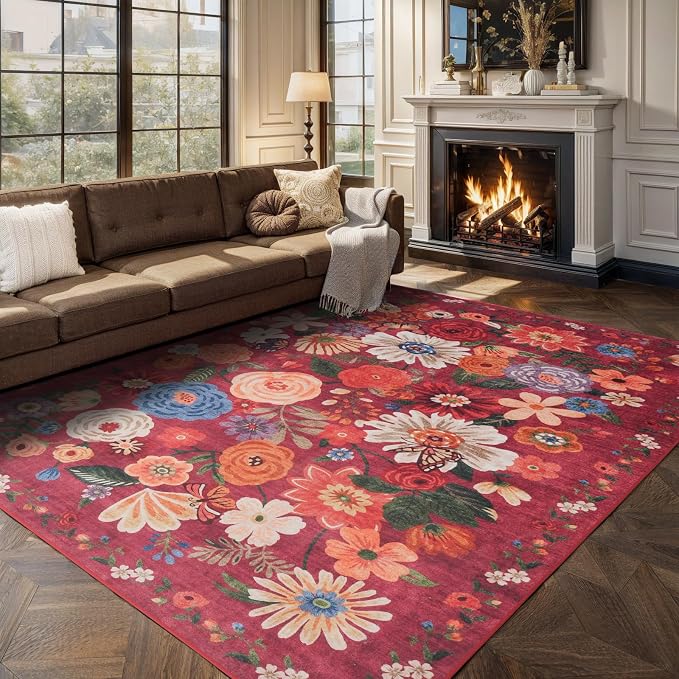Area Rugs 10x14 for Living Room, Non Slip Machine Washable Floral Rugs - Image 6