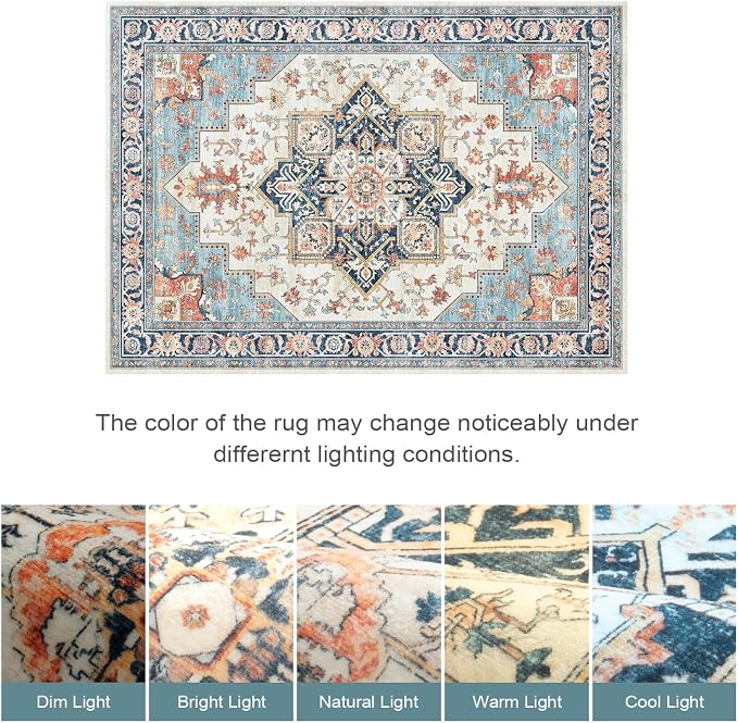 Lofus 8x10 Washable Rugs Non-Slip, Vintage Floral Area Rug - Image 7