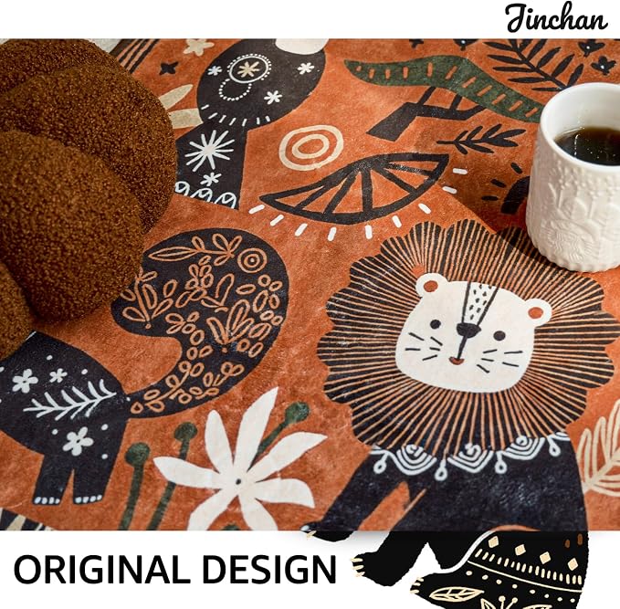 jinchan 5ft Cute Round Rug Kids Washable Fun Rug Terracotta Boho Jungle Indoor - Image 5