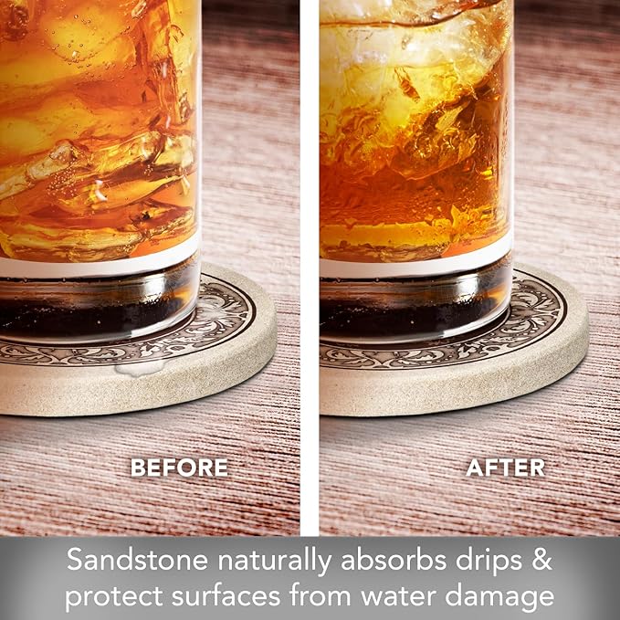 Thirstystone Monogram Natural Sandstone Coaster 4 Pack | 4" Diameter, - Image 7