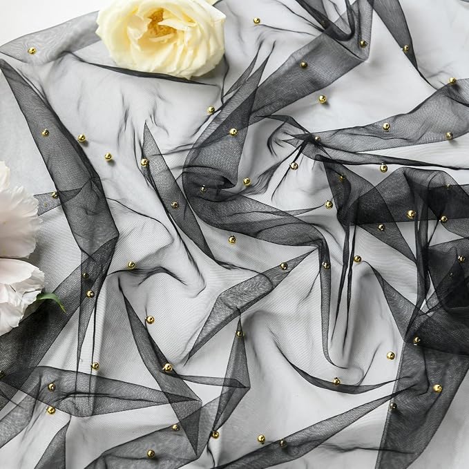 Artoid Mode 6PCS Pearl Black Gauze Table Runner 120 Inch 10FT, Seasonal Sheer - Image 5