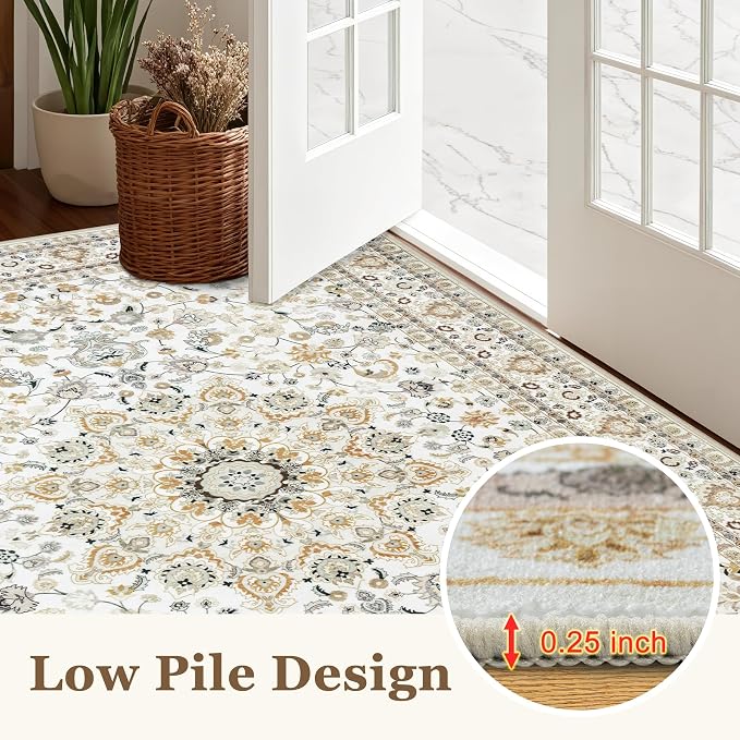 Round Area Rug for Living Room: 8 ft Washable Vintage Boho Soft Thin Circle Rug - Image 8