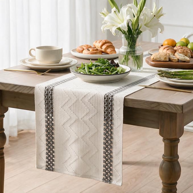 Artoid Mode Dark Grey Stripe Woven Rustic Table Runner 12x120 Inch | Holiday - Image 3