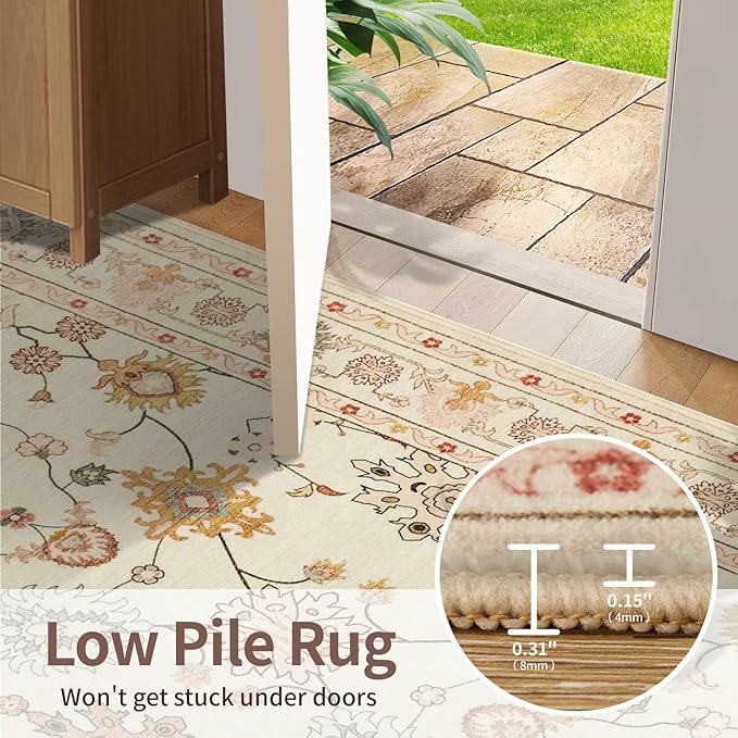Rugxara Floral Rug for Living Room Bedroom, 6x9 Washable Rug, Vintage Boho Area - Image 7