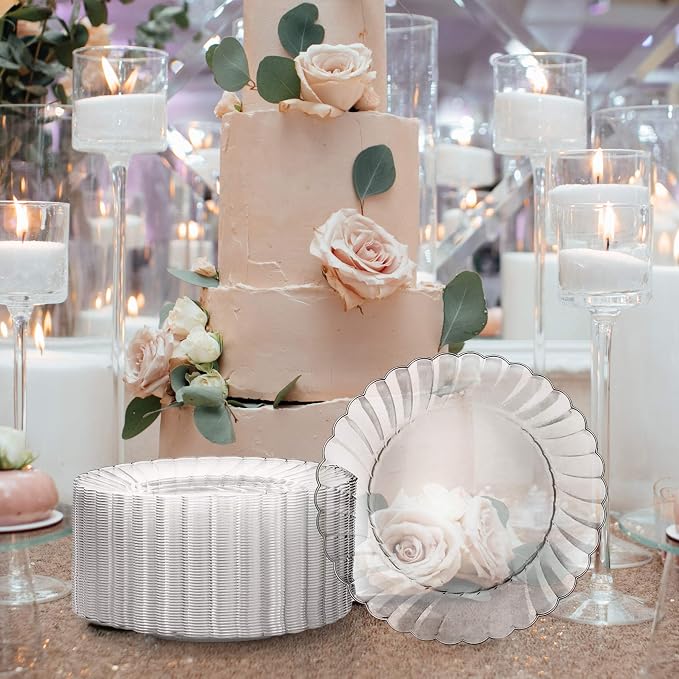 Hard Plastic Plate Set, 50 x 6 Clear Round | Washable & Reusable, Party Supplies - Image 6