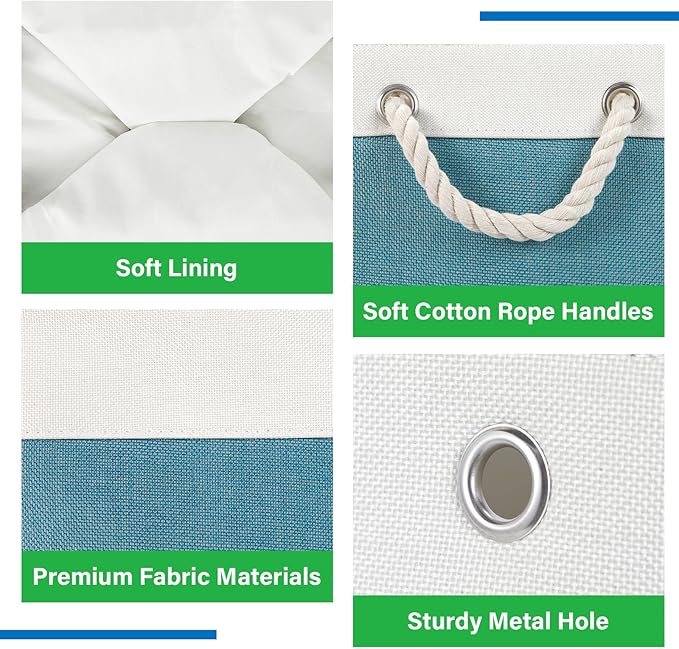 Bidtakay Large Storage Baskets for Shelves 3 Pack 16x11.8x11.8 Inch Storage Bins for Organizing Fabric Storage Cubes for Closet Clothes Basket Laundry-White&Teal