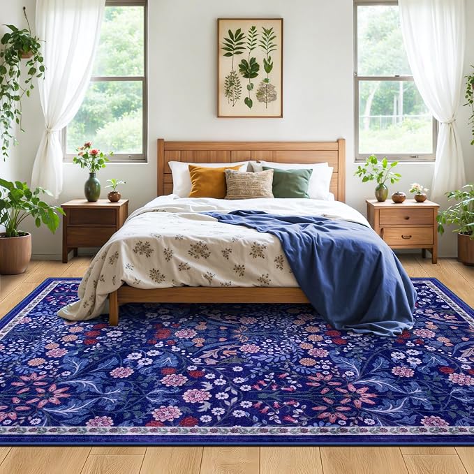 6x9 Area Rugs for Living Room: Floral Washable Rug Vintage Large Soft Boho - Image 3