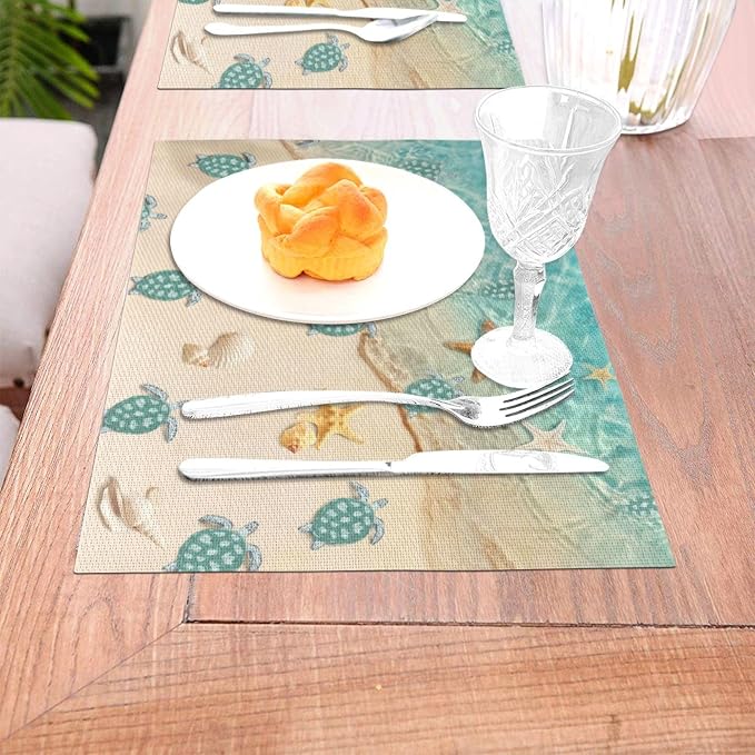 Sea Turtles Beach Placemats Set of 4 Linen Washable Non-Slip Heat-Resistant - Image 2