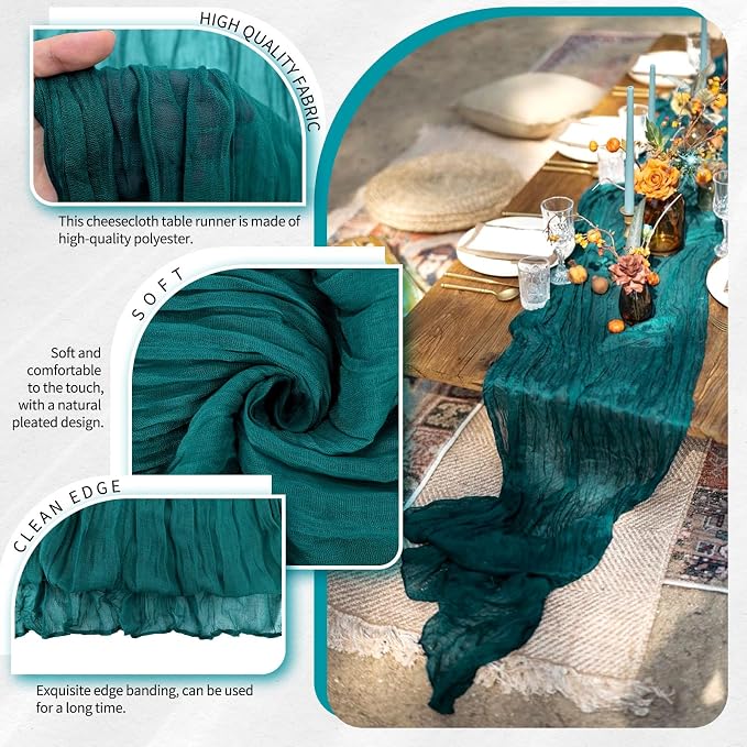 18 Pack Cheesecloth Table Runner 10FT Teal Table Runner Boho Gauze Cheese Cloth - Image 3