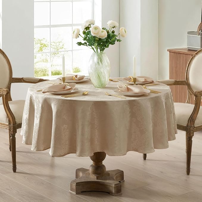 Newbridge Barcelona Luxury Damask Fabric Tablecloth, 90” Round, 100% Polyester - Image 5