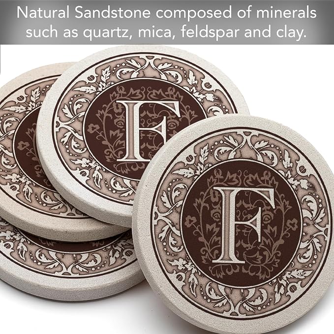 Thirstystone Monogram Letter Natural Sandstone Coaster 4 Pack | Manufactured in - Image 4