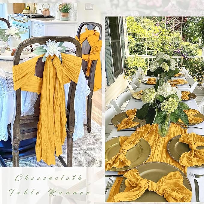 12 Pack Gold Cheesecloth Table Runner 17 x 108 Inch Gauze Table Runner Fabric - Image 3