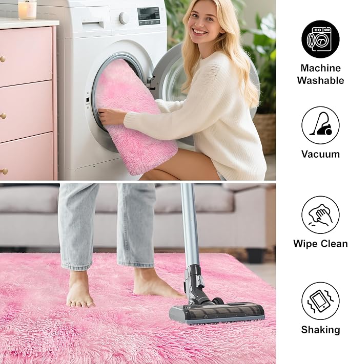 Soft Plush Pink Fluffy Rug 2x10 Ft, Fuzzy Shag Runner Carpet - Image 6