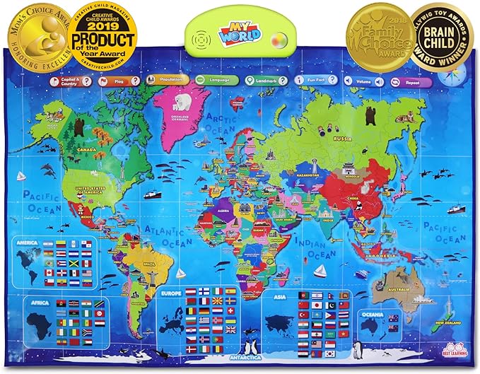 BEST LEARNING i-Poster My World Interactive Map - Educational Talking Toy for Kids of Ages 5 to 12 Years Old
