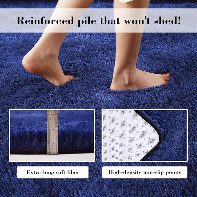 Blue Fluffy Rug Shag Area Rug, 9x12 Area Rugs - Image 4