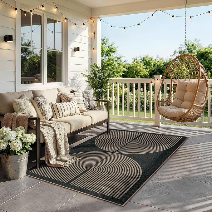 Lahome Enfys Modern Rainbow Easy Jute Outdoor Patio Rug, 3x5 Black Washable Rugs - Image 7