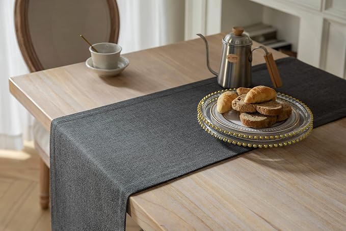 Burlap Style Farmhouse Table Runner, 14x36 Inches Graphite Grey | Thick Durable - Image 4