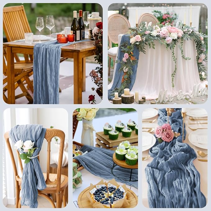 Cheesecloth Table Runner Dusty Blue 10FT Boho Gauze, 3 Pack | 120 Inch Cheese - Image 7
