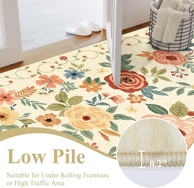 DUKINO 2x4 Rug for Entryway, Washable Kitchen Floral Runner Rug - Image 7