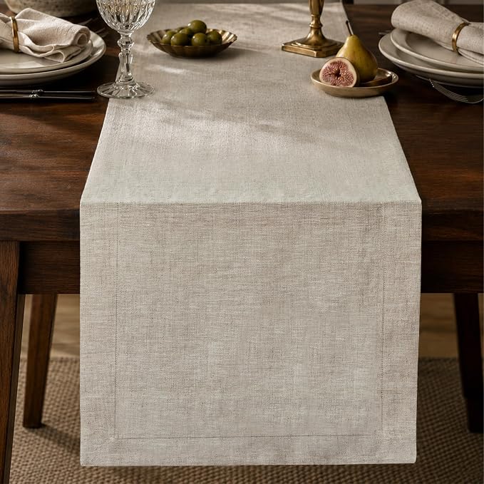 100% French Linen Table Runner 108", 210GSM Heavyweight Artisanry, Crease-Free by KINGSTONE