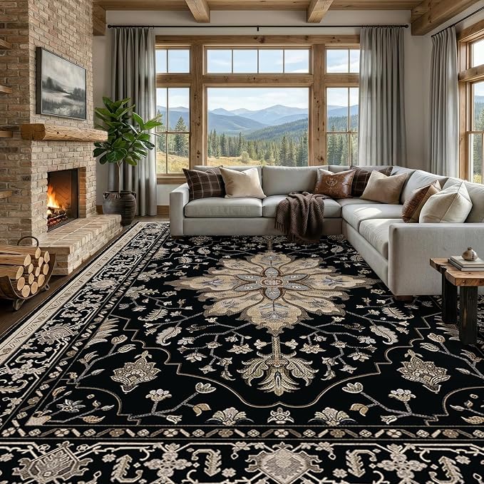 RELEANY Area Rugs Large 10'x12' Washable Non-Slip, Floral Vintage Distress by RELEANY