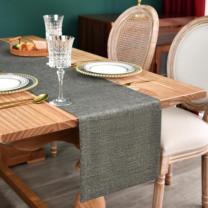 NEWISHER Farmhouse Rustic Faux Linen Dark Grey Table Runner 13x60inch | Dark by Newisher