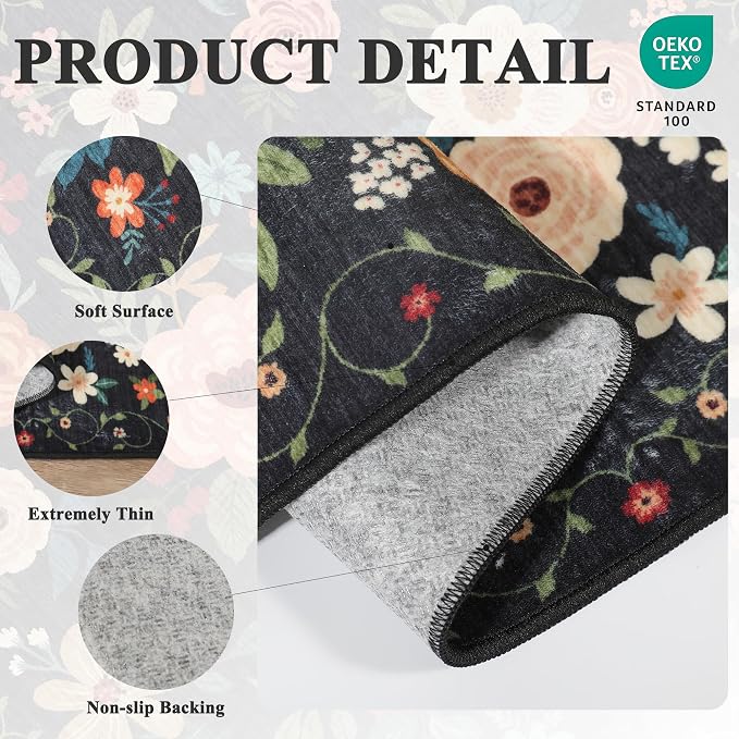 DUKINO Floral Round Rug, 6ft Washable Circle Rug, Non Slip Indoor Low Pile - Image 7