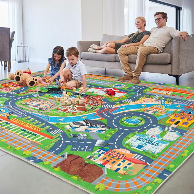 Car Rug Play Mat for Kids Toy Cars, 4 Packs 3'x4'/ 36"x48" Road Traffic Playmat - Image 3