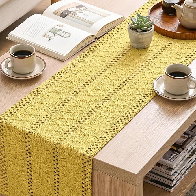 Artoid Mode Yellow Woven Farmhouse Hollow Table Runner 12x72 Inch | Holiday - Image 5