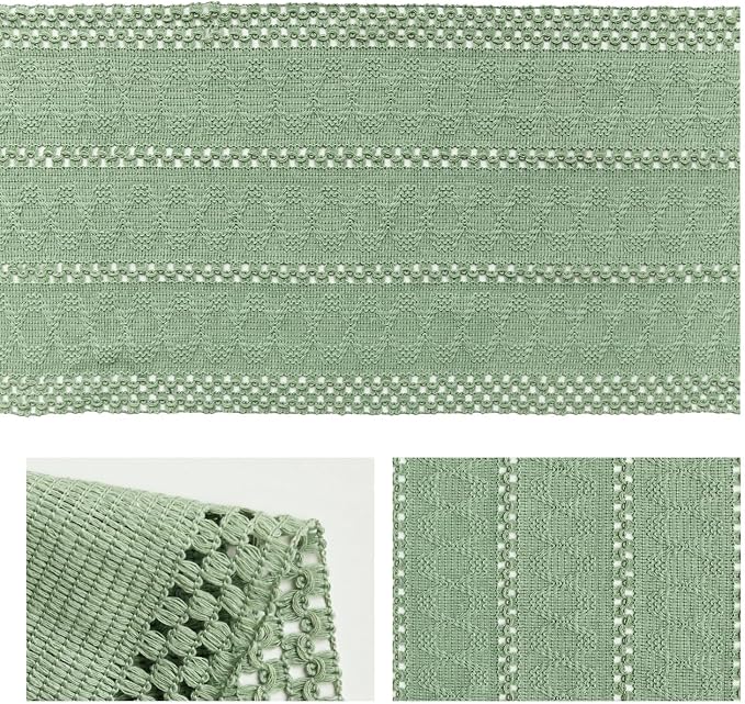 Artoid Mode Light Green Woven Farmhouse Hollow Table Runner 12x48 Inch | - Image 5