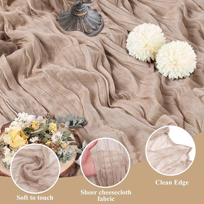 Asee'm Nude Pink Cheesecloth Table Runner Summer Boho Rustic Gauze 10FT | Fall - Image 3
