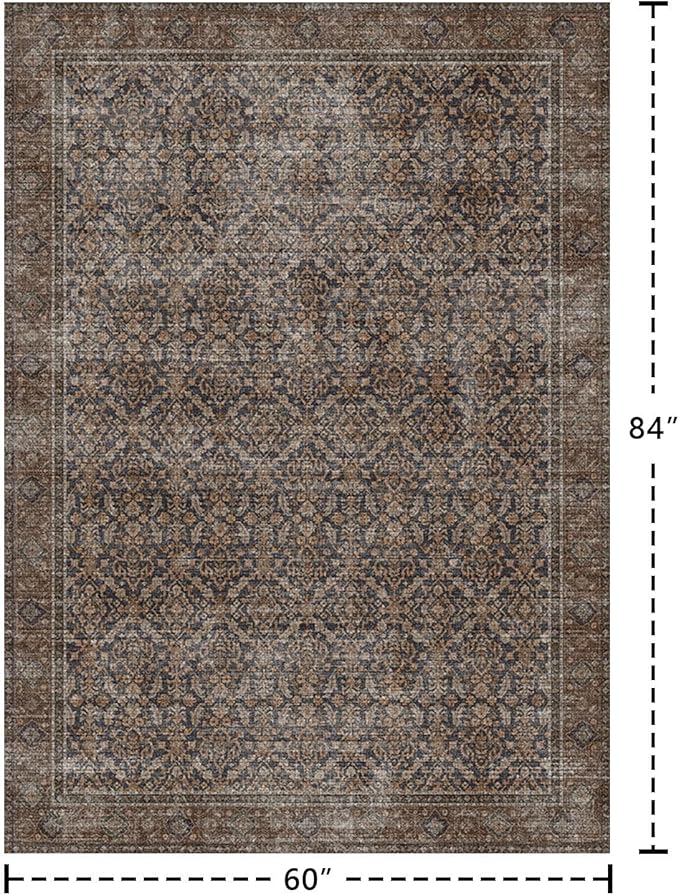 Latte&Fog 5x7 Area Rugs for Living Room, Vintage Taupe Brown Washable Rug - Image 2