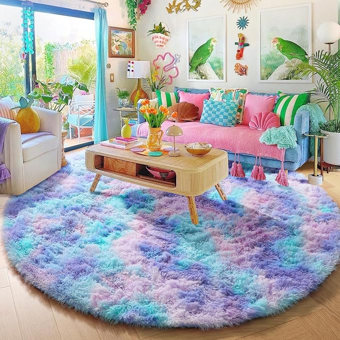 Amdrebio Purple Rainbow Round Rug 6Ft - Image 6