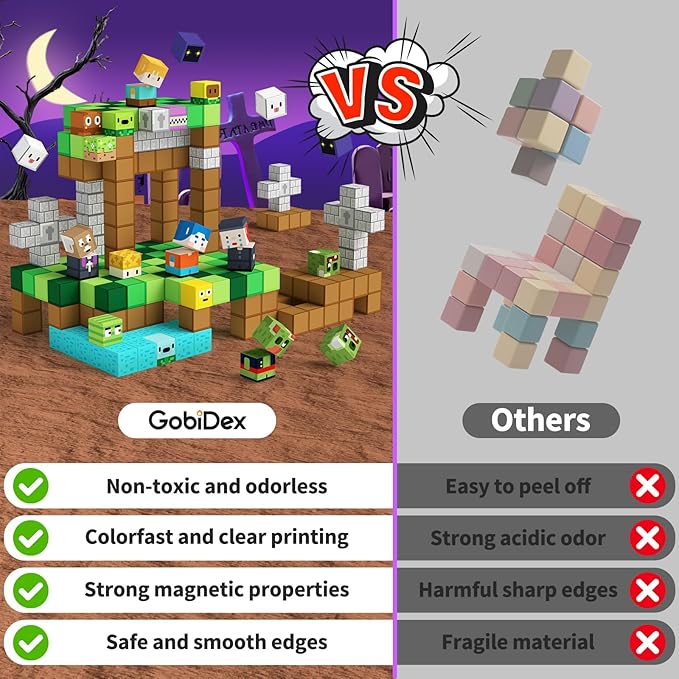 GobiDex Magnetic Blocks Kids Toys for Boys Girls 3+, Build MagWonder World with Zomblock Magnets Cubes, Upgraded STEM Game-Based Building Sensory Gift for Birthday