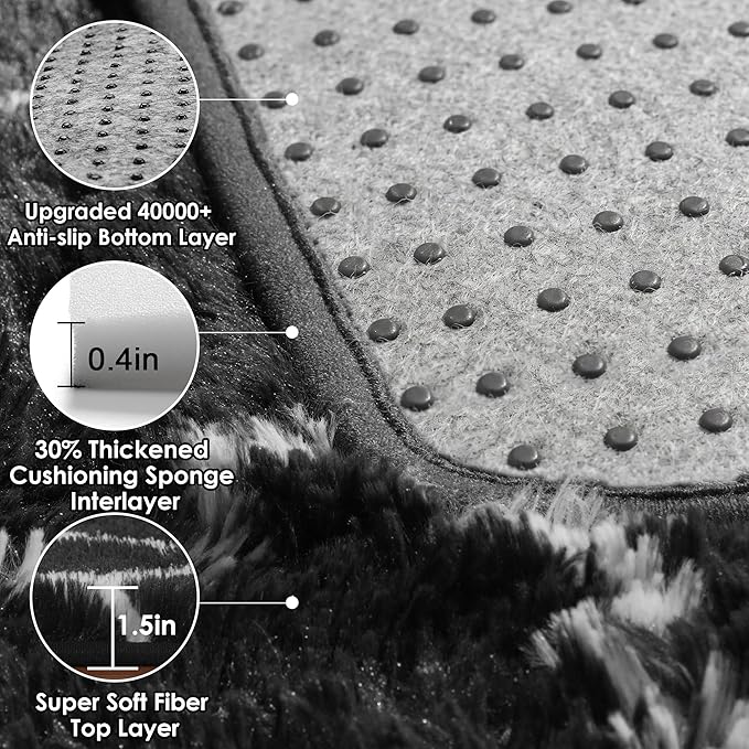 ONASAR 5x7 Area Rugs for Living Room Bedroom, Fluffy Black and White Rug - Image 4