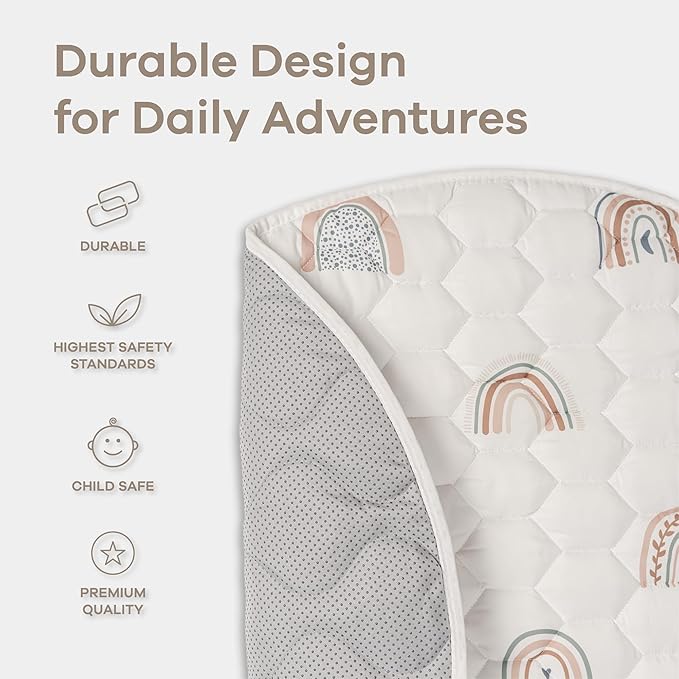 Comfy Cubs Round Kids Play Mat - Medium 48 inches Soft Quilted Baby Floor Mat with Non-Slip Bottom - Plush Design for Toddlers' Playtime and Relaxation - Comfortable and Durable - Rainbow