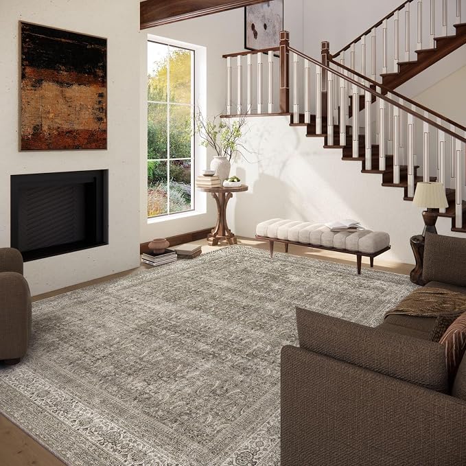 Washable Area Rugs for Living Room: 5x7 Bedroom Rug Boho Vintage Area Rug Stain - Image 3