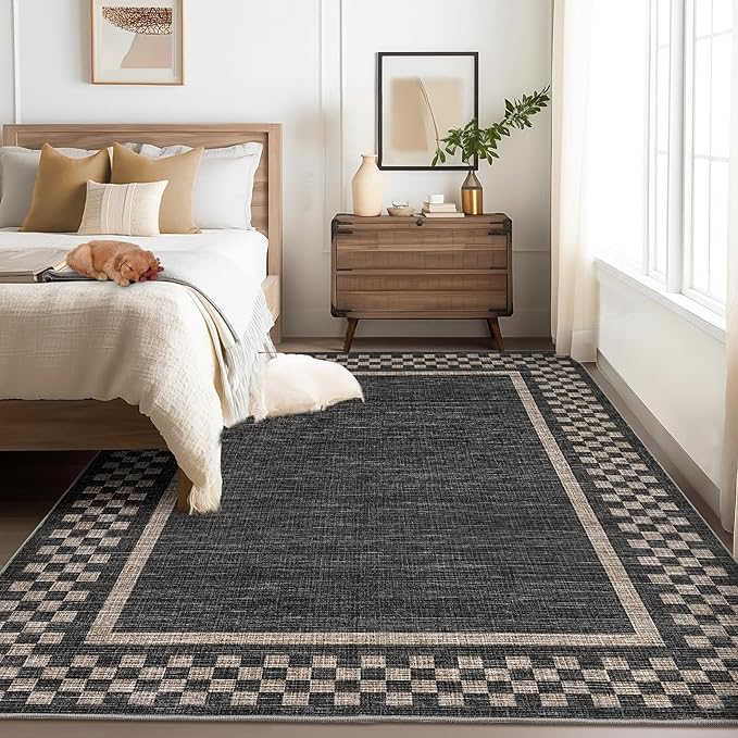GarveeHome Machine Washable 5x7 Area Rugs Modern Bordered Living Room Rug Non by GarveeHome