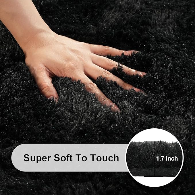 Black Rugs for Living Room, Large Fluffy 6x9 Area Rugs for Bedroom, Fuzzy Shag - Image 2