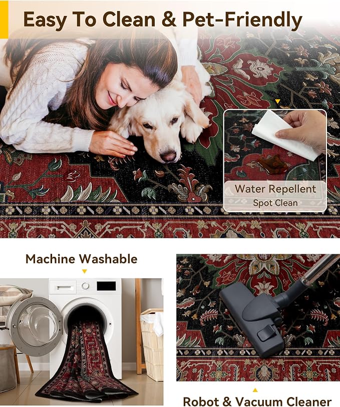 RELEANY Area Rugs Small 2'x3' Washable Non-Slip, Floral Vintage Distress - Image 5
