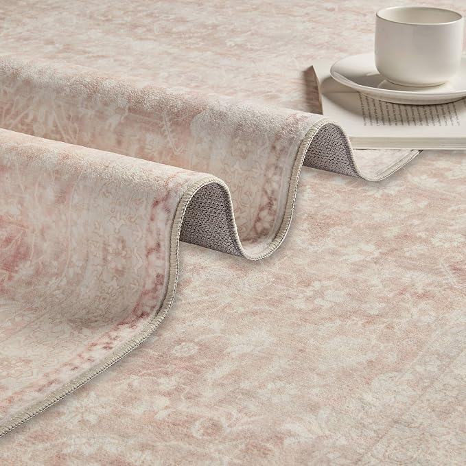 Latte&Fog 8x10 Pink Rugs for Living Room, Washeble Vintage Rugs for Girls - Image 8