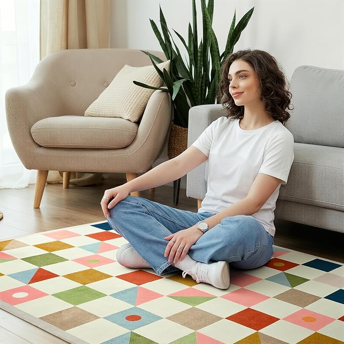 Terrug Multicolored Geometric Checkered Rug - Image 4