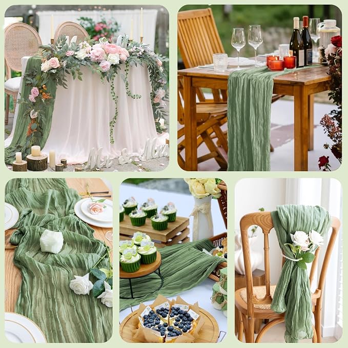 Cheesecloth Table Runner 10FT 6Pcs Sage Green Boho Gauze Sheer Runners | Cheese - Image 8