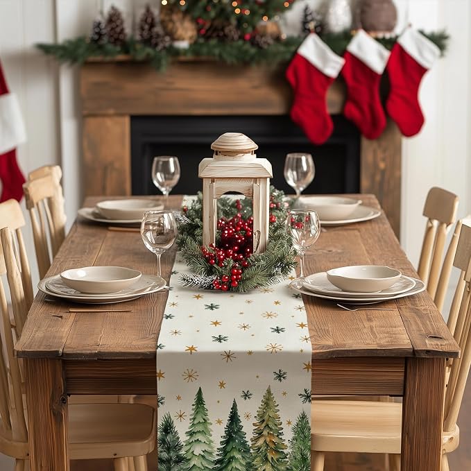 Christmas Table Runner 13x60 Inch, Xmas Tees Snowflakes Holiday Decorative - Image 2