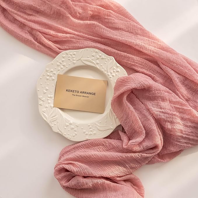 3Pcs Dusty Rose Cheesecloth Table Runner 120 Inches - Image 5