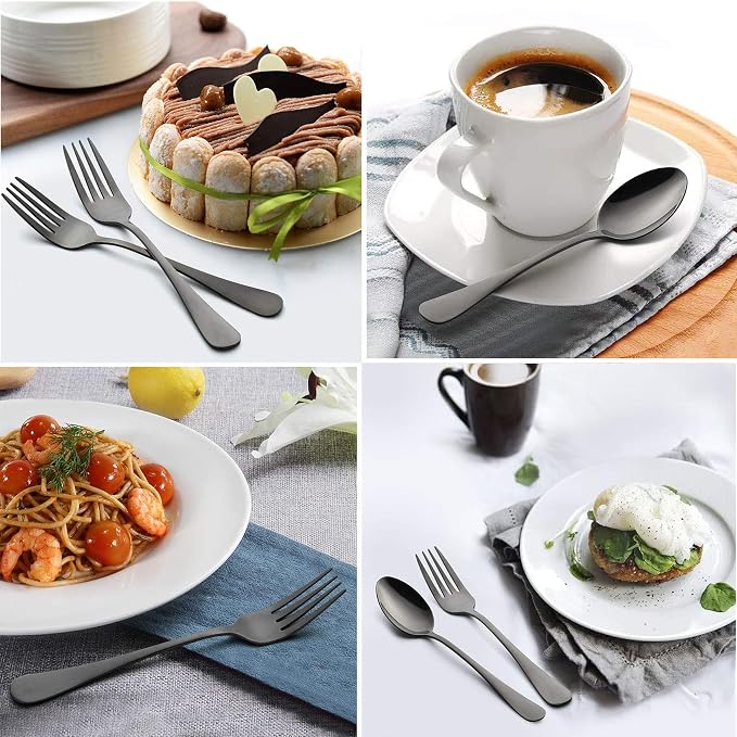 LIANYU Black Flatware Silverware Set, 40-Piece Cutlery Set - Image 4