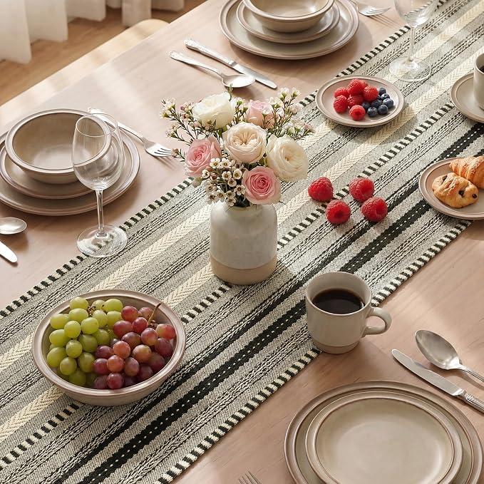 Artoid Mode Black Farmhouse Stripe Braided Table Runner 12x90 Inch | Holiday - Image 4