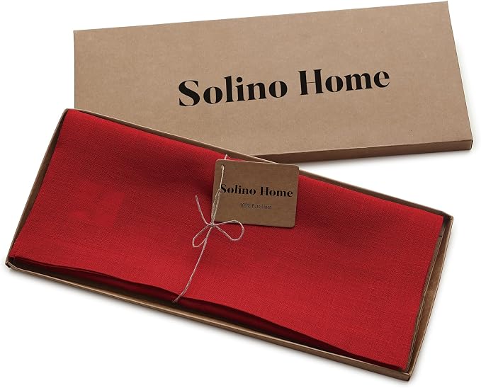 Solino Home 100% Pure Linen Dining Table Runner Red Woven, Fete 14 x 48 in | - Image 7